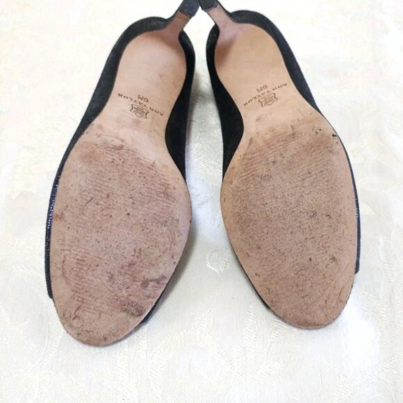 Ann Taylor Leather Peep Open Toe Pumps Heels Shoes 6 M Textured Black Slip On - Picture 9 of 9